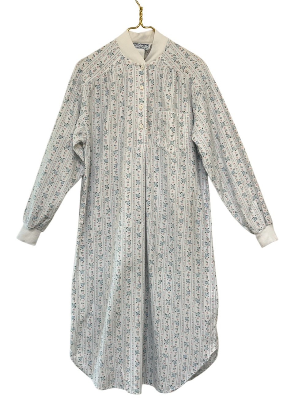 Lanz of Salzburg Vintage Floral Stripe Long Sleeve Nightgown USA